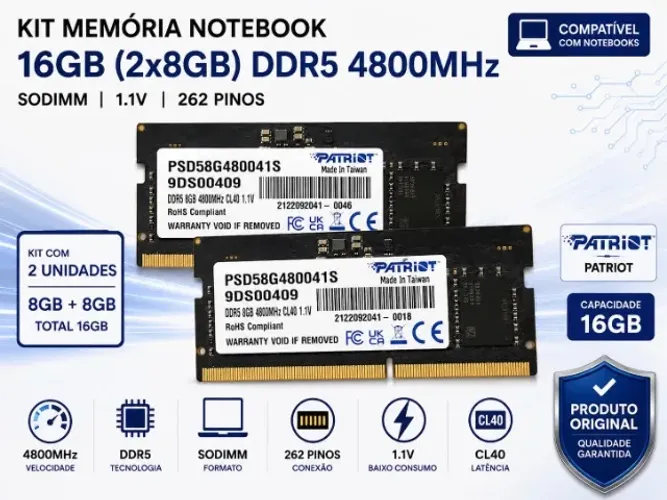 Memoria Ram 16gb DDR5 Patriot (Kit 02un 8gb)