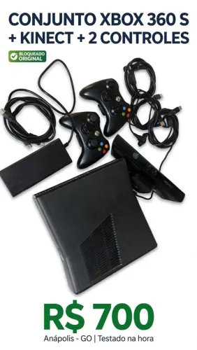 CONJUNTO 360 S + KINECT + 2 CONTROLES<br>Vendo meu conjunto completo