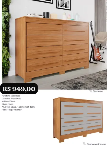 Cômoda Bello 8 gavetas