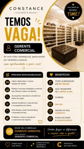 Vaga para Gerente Comercial - Constance