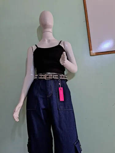 Calça Jeans Cargo Wide Leg
