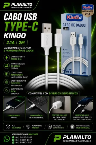 Cabo Tipo-c Kingo 2.1A 2 METROS NOVO
