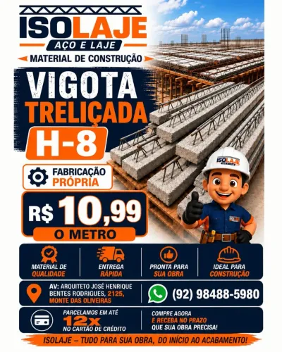 Vigota Treliçada H-8 ( Concreto 30MPA C/ Brita )