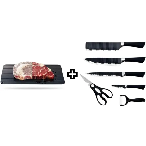 Kit Conjunto de Facas Profissionais 6 Peças + Tábua de Descongelamento Rápido