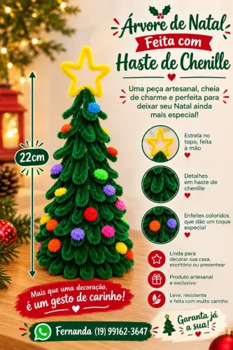 Kit 2 árvores de Natal decorada de haste de chenille 22cm cada