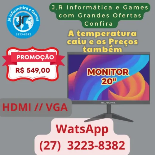 Monitor 20" LED - HDMI - VGA - Novo e com Garantia a pronta entrega