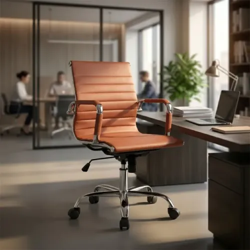 Cadeira Diretor Charles Eames Esteirinha Caramelo Base Cromada Premium Confortável 32883