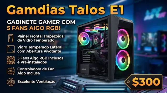 GABIENTE GAMER COM 5 FANS RGB