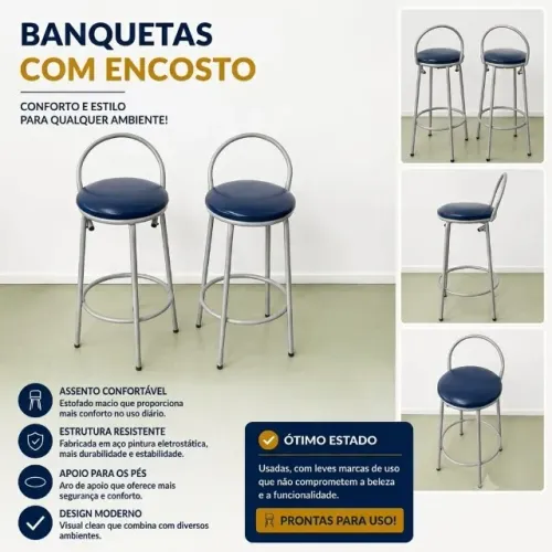 LOTE 70 Banquetas Altas com Encosto Azul - Bar/Restaurante | Aço
