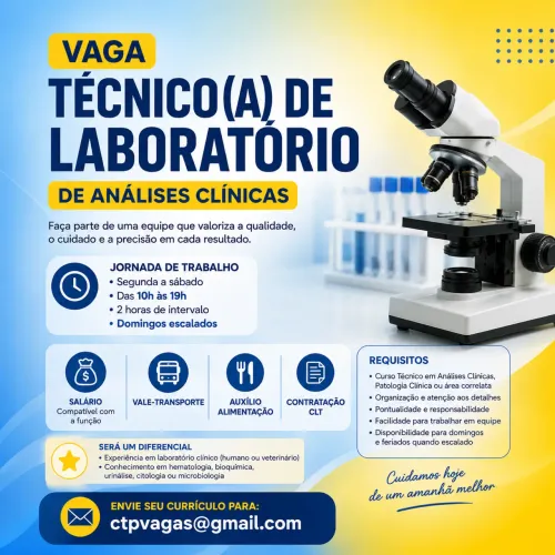 Temos vaga de Técnico de laboratório