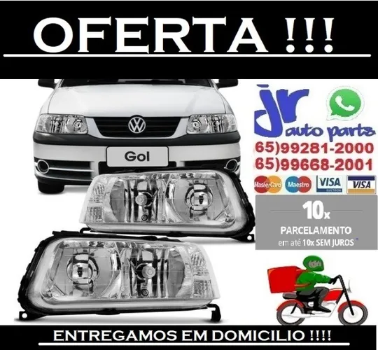 Par Farol Gol G3 1999 2000 2001 2002 2003 2004 2005 Máscara Cromada Foco Duplo