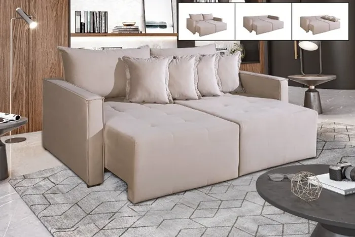 Sofa Cama Bruna Veludo Capuccino Frete Grátis - Até 12x