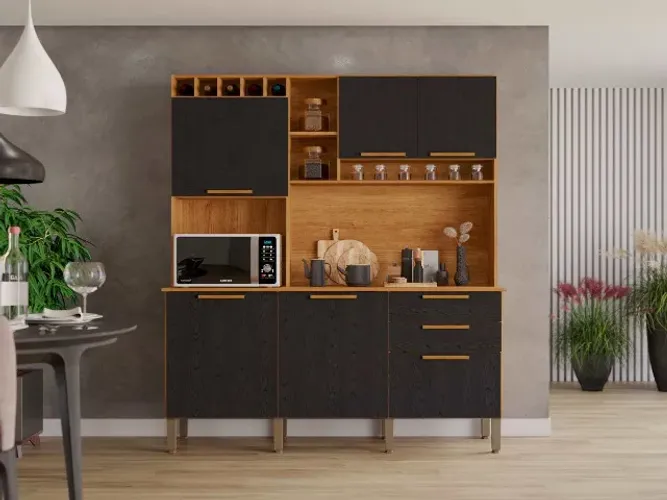 Cozinha New Topazio Cinamomo/Preto Até 12x - Frete Grátis 