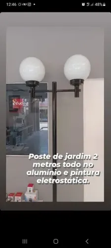 Poste jardim 2 metros duplo com globo de vidro leitoso 