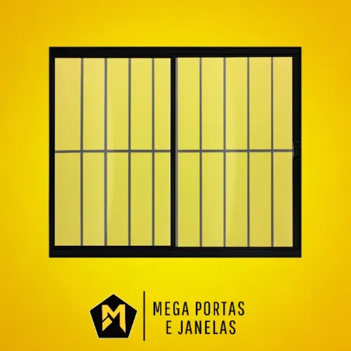 Janela Duas folhas Alumínio Preto Com Grade - Linha 20 (Completa)