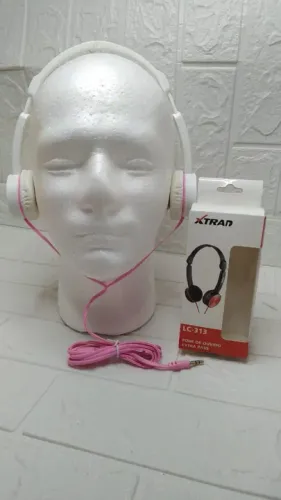 fone de ouvido extra bass lc-313  3.5mm p2 15mw xtrad-branco com rosa