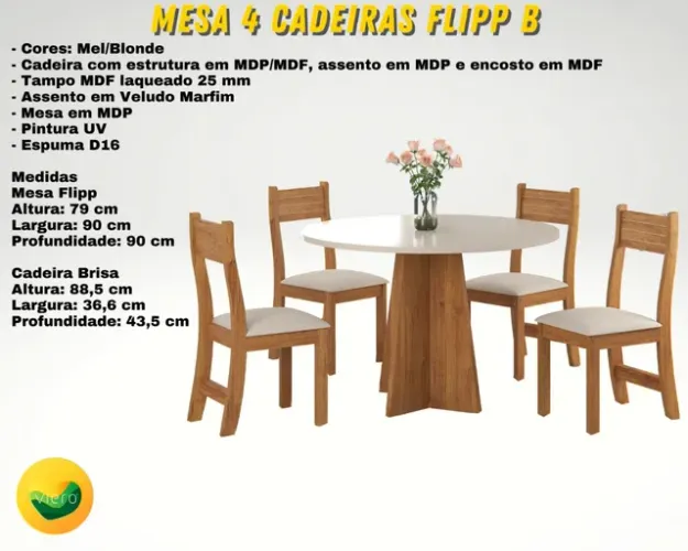 Mesa 4 cadeiras flipp com 125 levo hoje