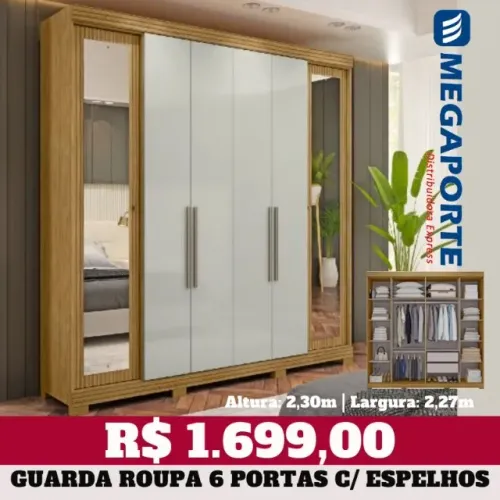 Guarda Roupa Casal 6 Portas com Espelho 2 Gavetas (Novo) Entrega Grátis!