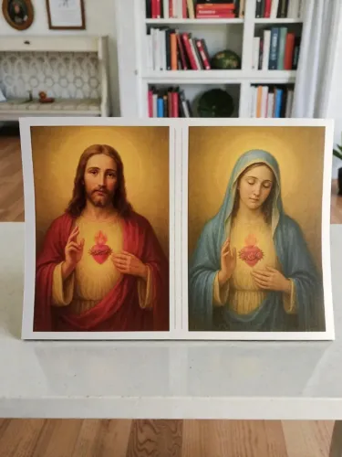 Estampa Sagrado Coração de Jesus e Maria - A4 - Papel Couchê 250g - Alta Definição