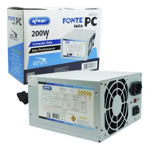 Fonte Pc Atx 200W Reais Real Silenciosa com Cabo de Força Nova Knup KP-517 Cinza