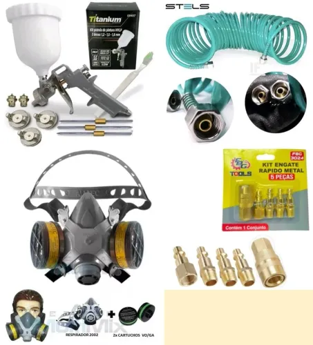 Kit Pintura Completo: Pistola, Máscara, Mangueira e Acessórios