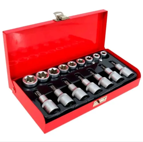 Jogo de Soquete Torx Macho e Fêmea Profissional 1/2" Com Estojo Metálico 16 peças