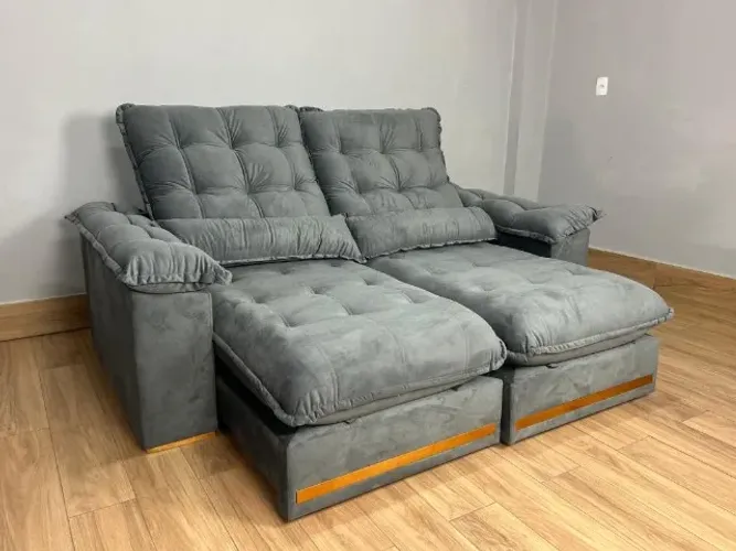 Sofá Retrátil e Reclinável Istambul 2.50m - Cinza Veludo Direto da Fábrica
