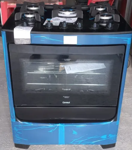 Fogão piso 5 bocas -NOVO - Consul-com Acend. Automático, mesa vidro, tremp ferro fundido