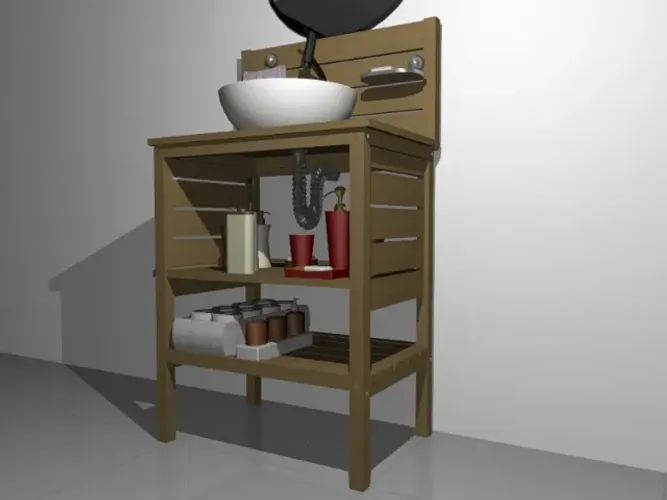 Gabinete para Banheiro Ripado Madeira Maciça Com Torneira e Cuba. A 80cm x L50cm x P40cm
