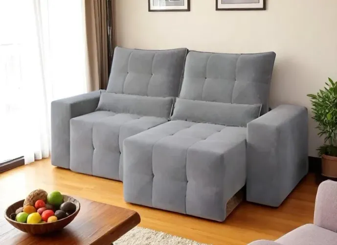 Sofá retrátil reclinável de 4 lugares tecido em Suede