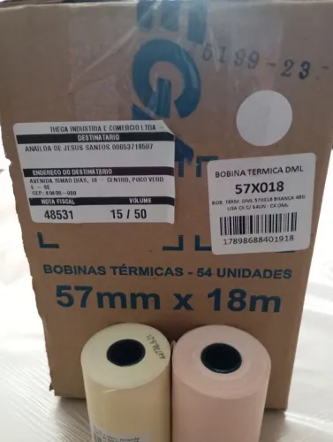 Bobinas térmicas 57mm x 18m - 54 unidades