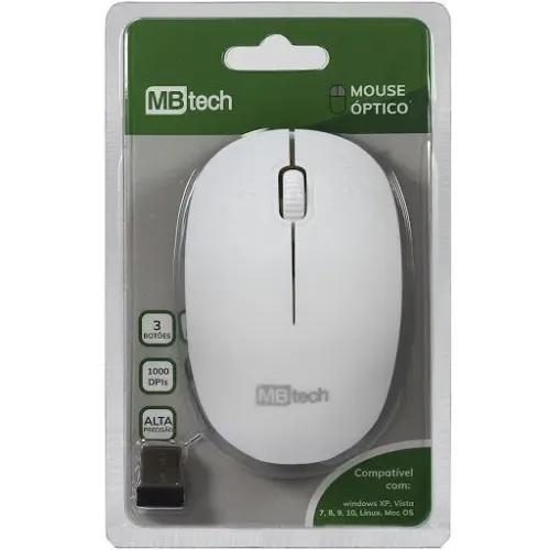 Mouse Wireless MB Tech Compacto 3 Botões PC e Notebook 