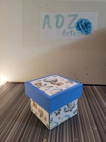 Caixa em MDF 6×6×5 Azul Personalizada Ursinhos