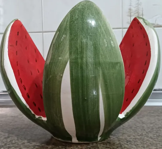 Fruteira Decorativa Melancia 25cm x 25cm Cerâmica Anos 80 Vintage 