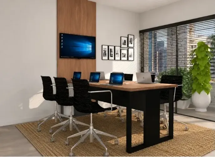 Mesa de Reunião Corporativa Alto Padrão: L200cm x L84cm x A74cm.