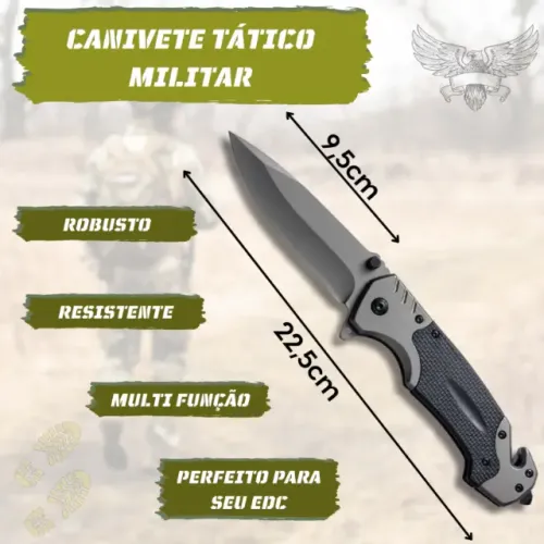 (Novo)Canivete Tático Militar semi-automatico cinza