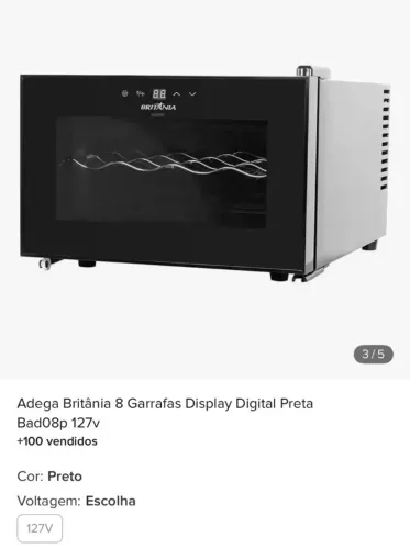 Adega Britânia 8 Garrafas Display Digital Preta - Modelo: BAD08P - 127V - USADA
