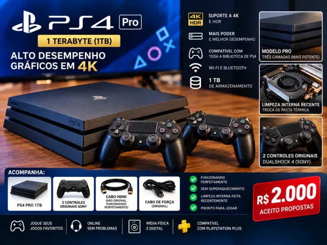 PS4 Pro 1TB + 2 Controles Originais