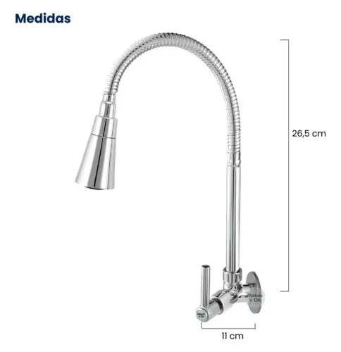 Torneira gourmet cromada 1/4 volta cozinha parede