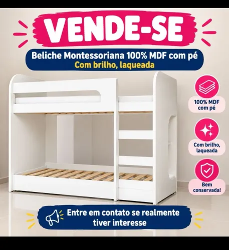 Vendo beliche Montessoriana branca, com prateleira, e proteção, com pé, 9 meses de  uso