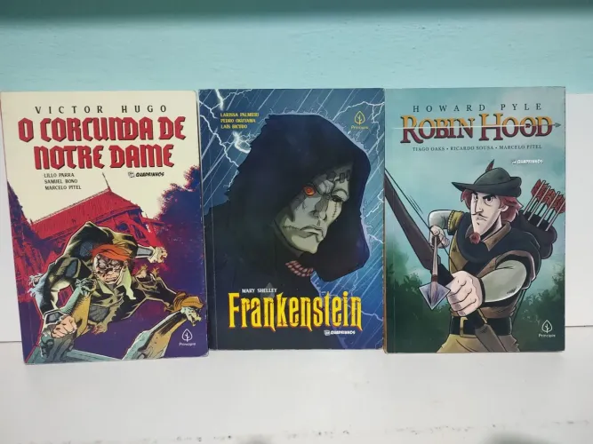 Quadrinhos Frankstein, o corcunda de Notre Dame e Robin hood