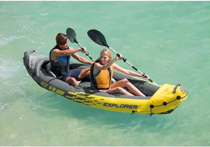 Caiaque / Canoa Inflável Explorer K2 Intex - Com Remos e Bomba - Amarelo