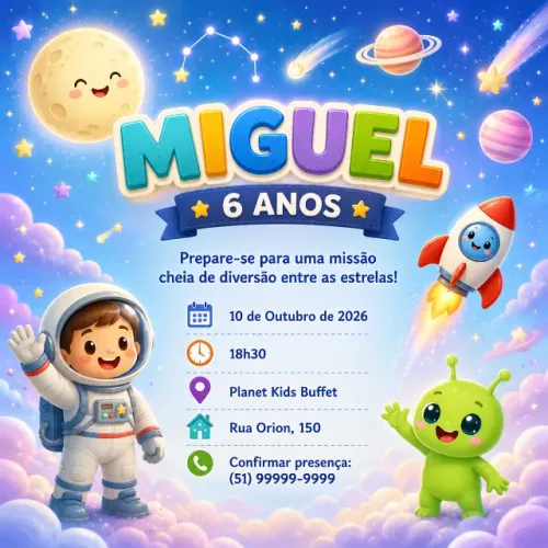 Convite digital infantil no tema astronauta