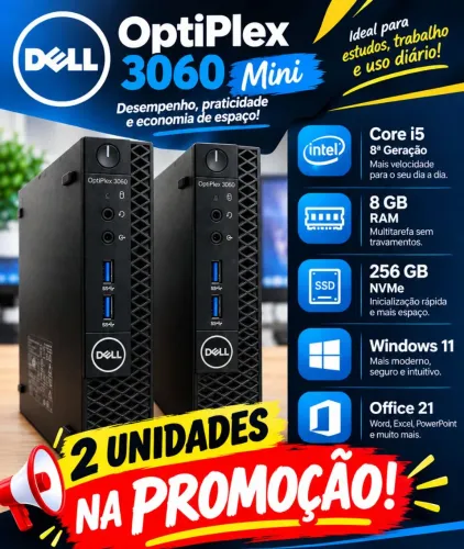 Lote 2 Dell optiplex 3060 i5 8 th 8 GB RAM ddr4 SSD Nvme 256 gb