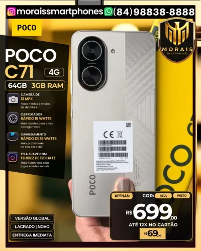 Poco C71 - Gold, Azul - 64GB | 4GB RAM - LACRADO NOVO | ENTREGA IMEDIATA |