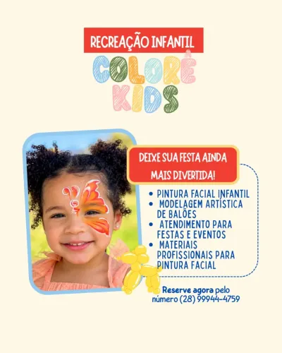 RECREAÇÃO INFANTIL PINTURA FACIAL & MODELAGEM DE BALÃO