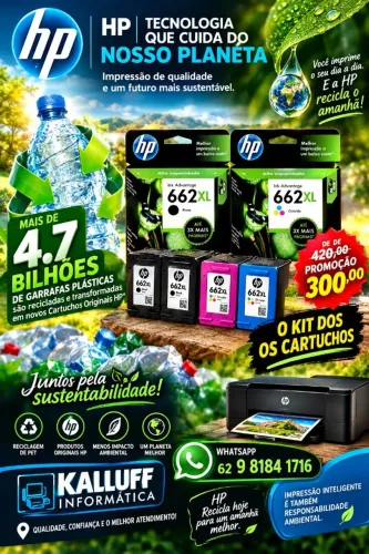 KIT DE CARTUCHOS HP 662XL PRETO + COLORIDO ? PROMOÇÃO! DE 420.00 POR APENAS 300.00
