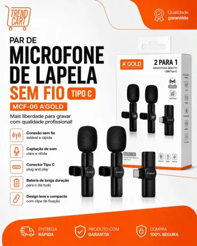 Par de Microfones de Lapela Sem Fio para iPhone MCF-06 A Gold