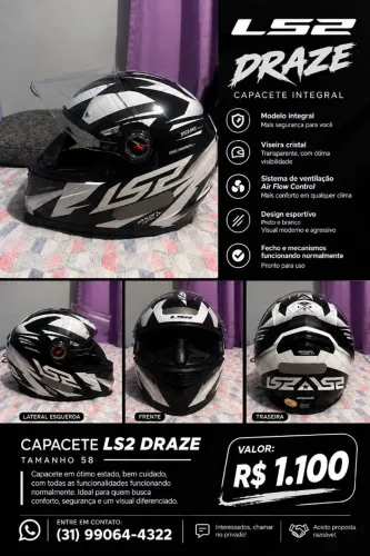 Capacete LS2 Draze (Preto e branco) - Excelente