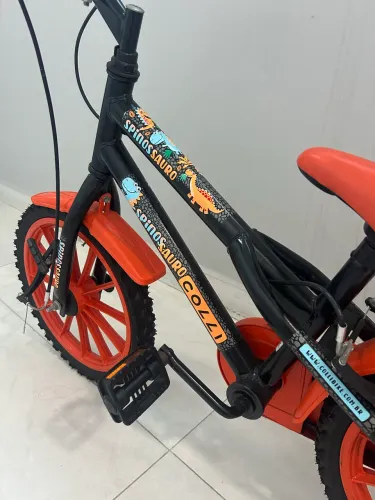 Bicicleta Infantil Aro 16 Colli Spinossauro - Preta com Rodinhas Freio V-Brake